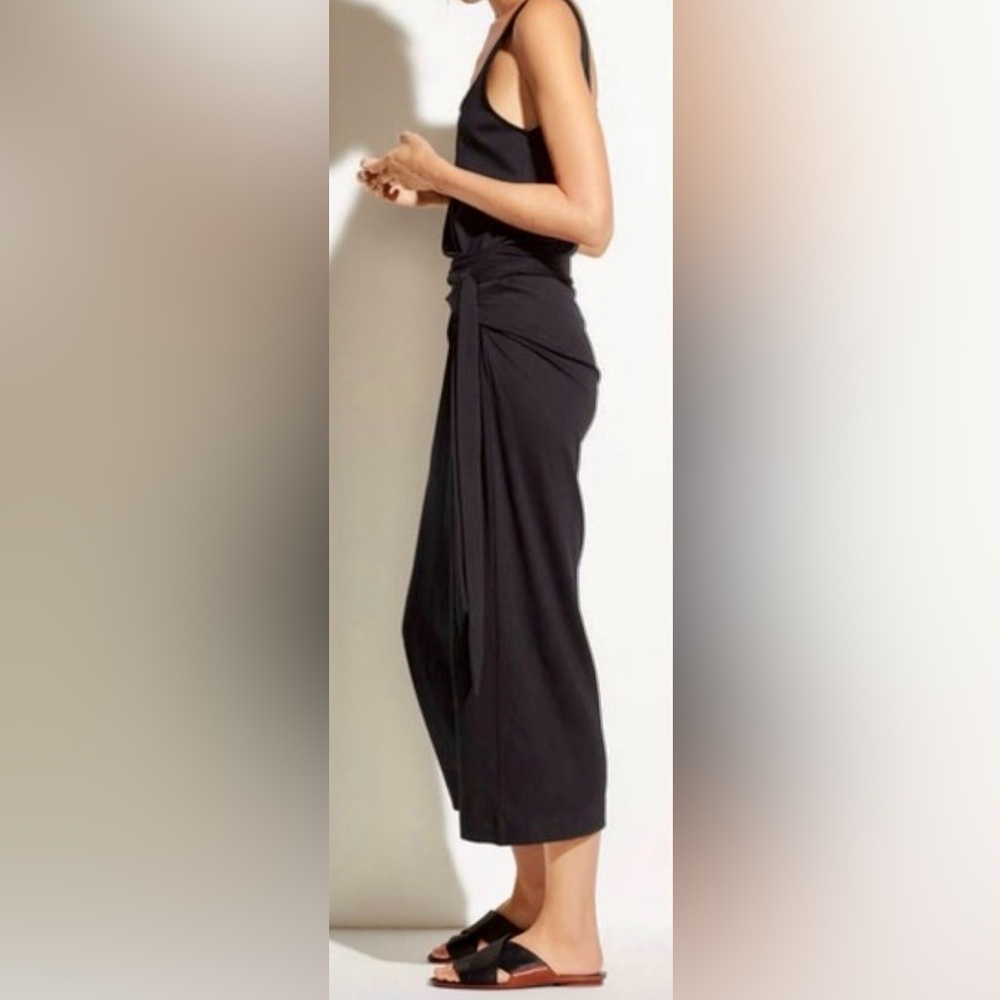 Vince. Sleeveless Wrap Black Midi Dress. ZB5 - Picture 5 of 9